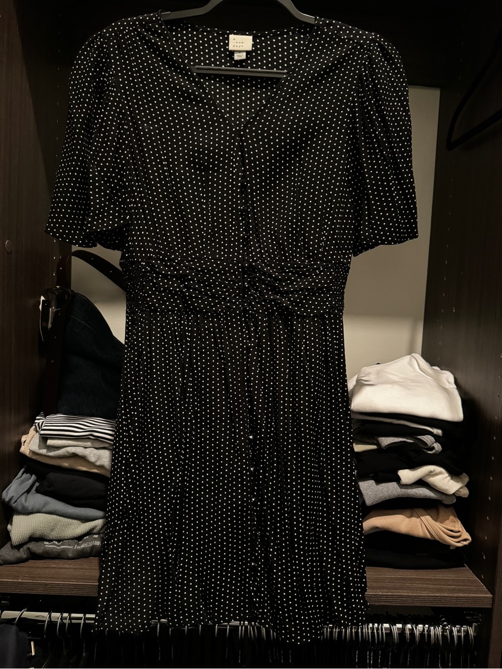a new day Black Polka Dot Short Sleeve Midi Dress